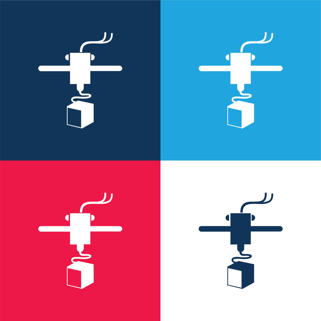 3d Stampante Variante blu e rosso set di icone minime a quattro colori - Vettoriali, immagini