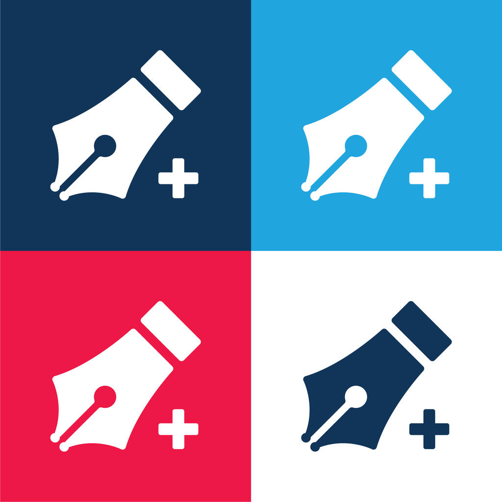 Añadir Con Pen Tool azul y rojo de cuatro colores mínimo icono conjunto - Vector, Imagen