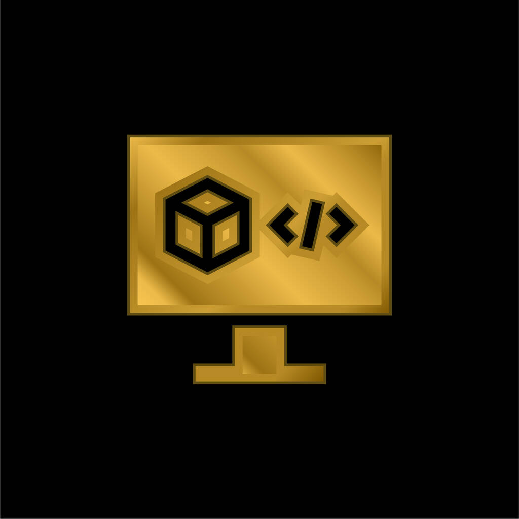 3d software de impresión chapado en oro icono metálico o vector de logotipo - Vector, Imagen