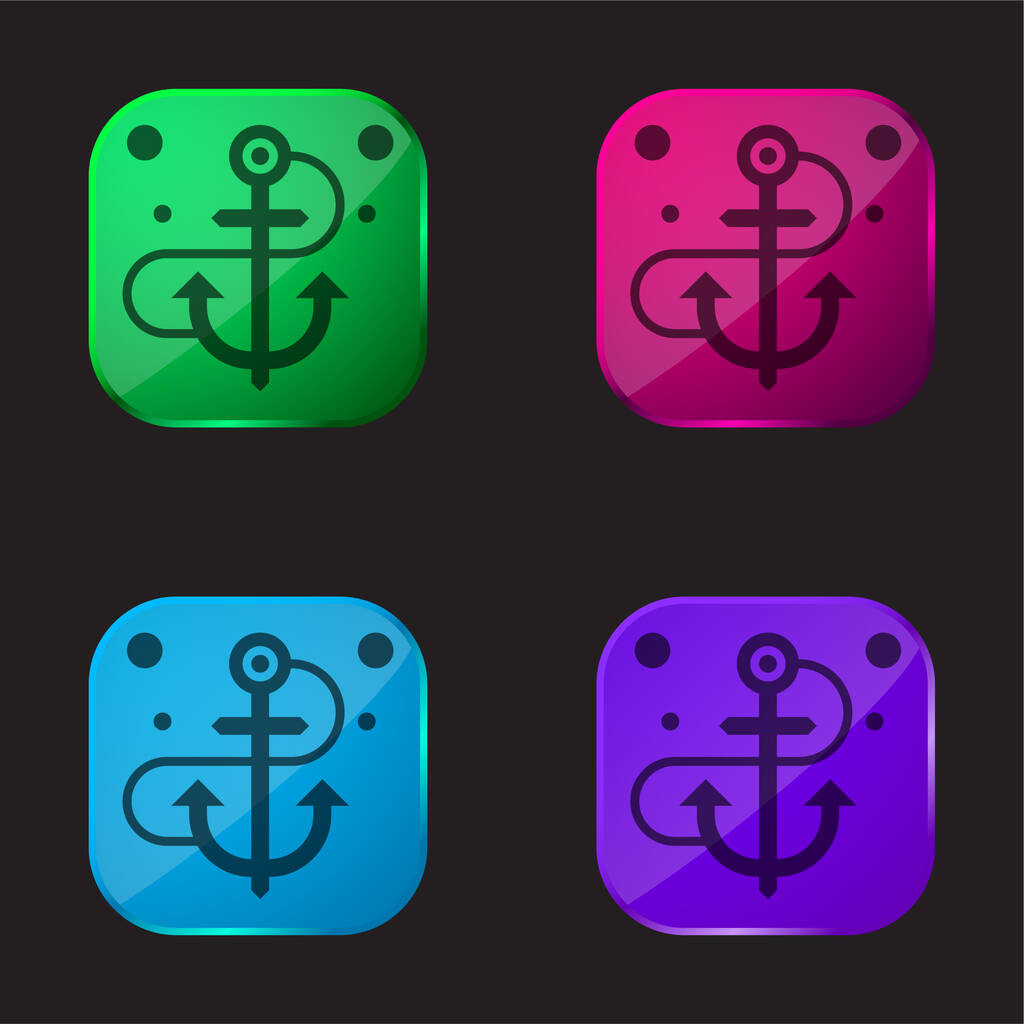 Anchor quattro colori icona pulsante di vetro - Vettoriali, immagini