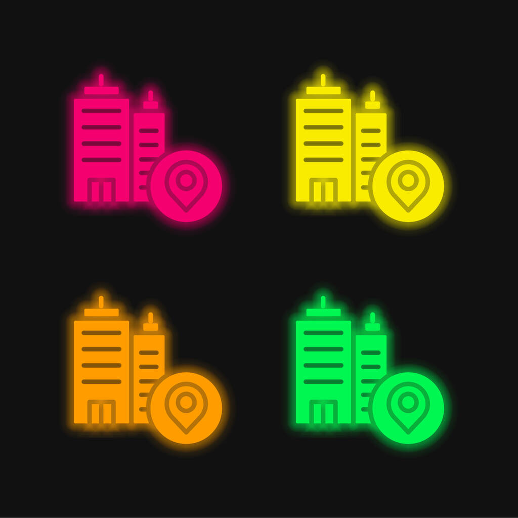 Address four color glowing neon vector icon - Vector, Image