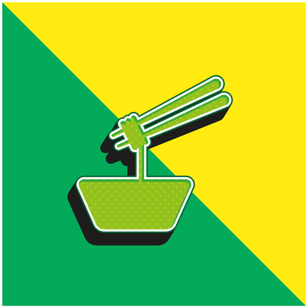 Schaal van Ramen met eetstokjes Groen en geel modern 3D vector icoon logo - Vector, afbeelding