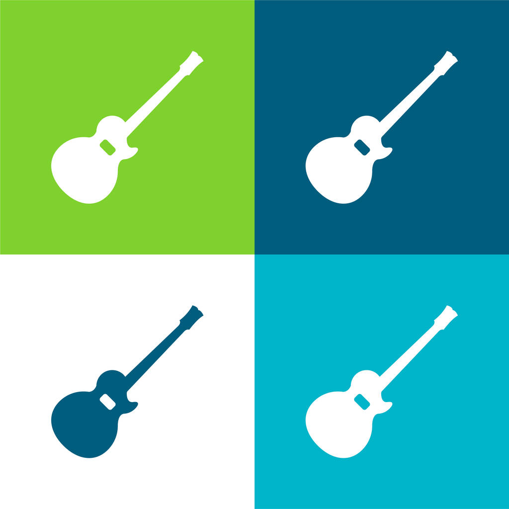 Акустический силуэт гитары Плоский четырехцветный минимальный набор значков - Вектор,изображение