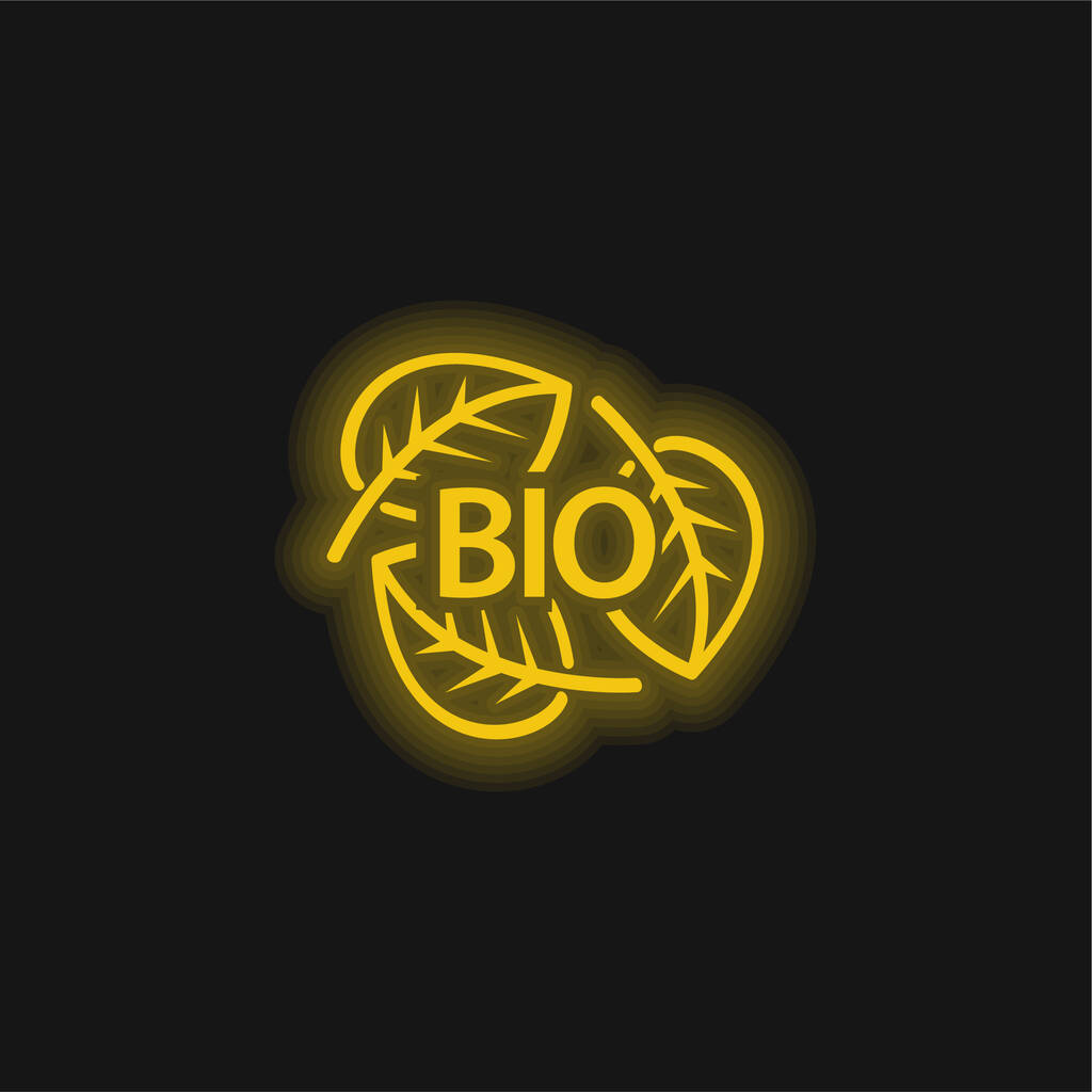 Желтый светящийся неоновый значок Био Масс Эко Энерджи - Вектор,изображение