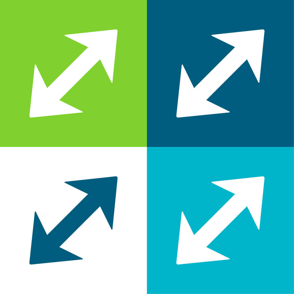 Flèche diagonale avec deux points aux directions opposées Ensemble d'icônes minimal plat de quatre couleurs - Vecteur, image