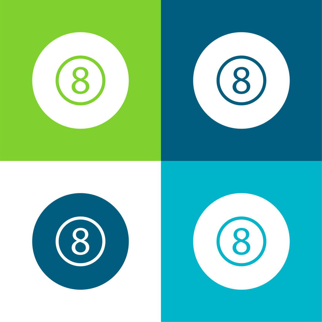 Biliárd nyolcgolyós lapos négy szín minimális ikon készlet - Vektor, kép