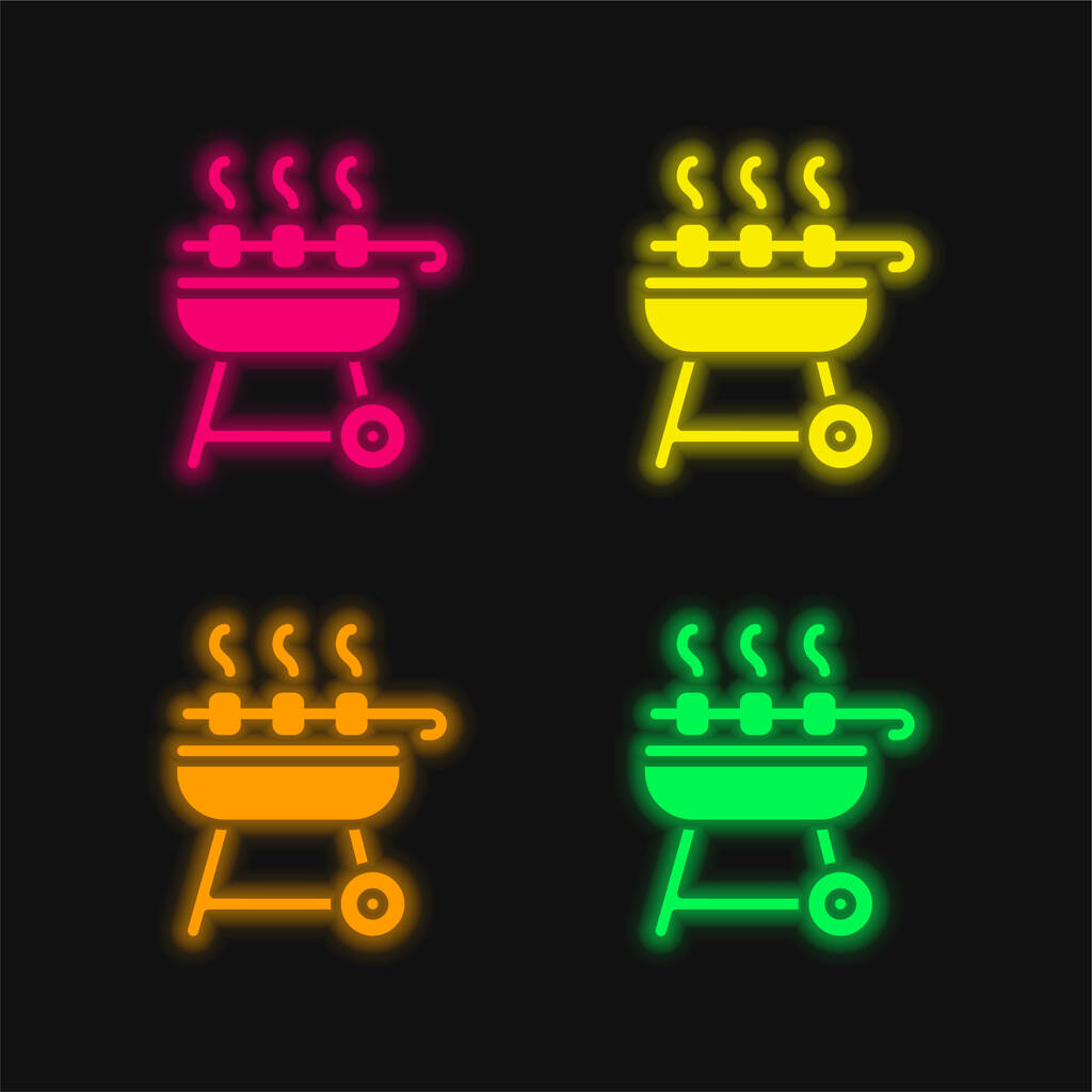 Barbeque four color glowing neon vector icon - Vector, Image