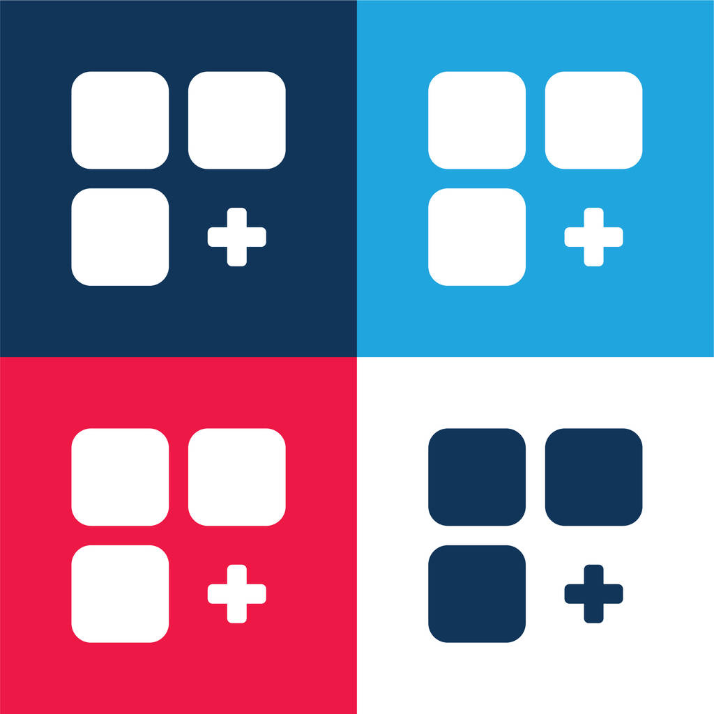 Ajouter bleu et rouge quatre couleurs minimum jeu d'icônes - Vecteur, image