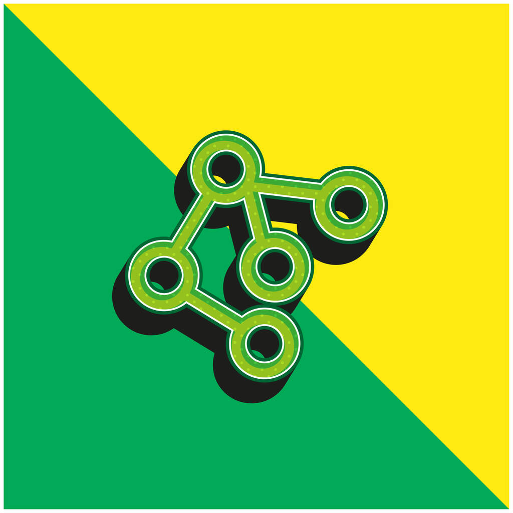 Structure atomique faite de cercles et de lignes Logo vectoriel 3d moderne vert et jaune - Vecteur, image