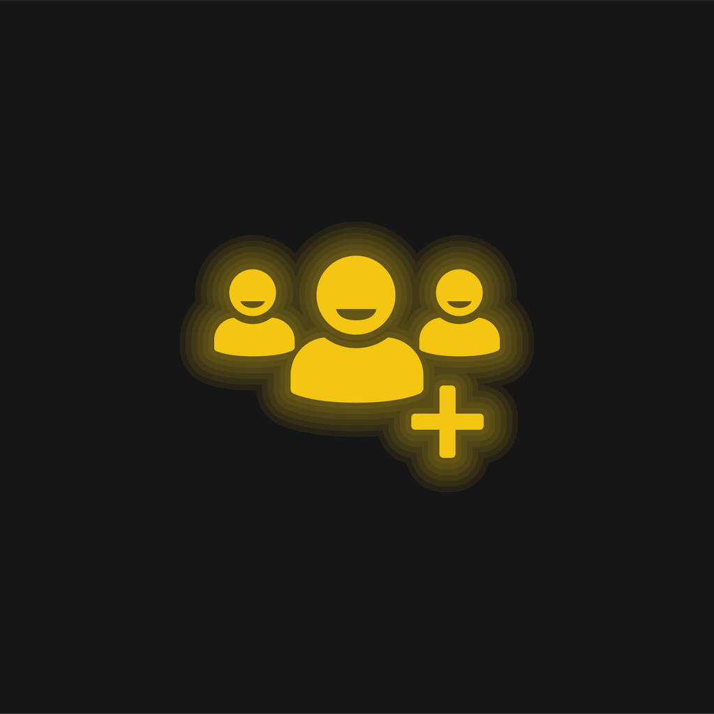 Προσθήκη συμβόλου διεπαφής χρηστών κίτρινο λαμπερό εικονίδιο νέον - Διάνυσμα, εικόνα