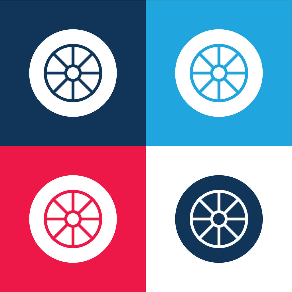 Slitina kola modrá a červená čtyři barvy minimální ikona nastavena - Vektor, obrázek