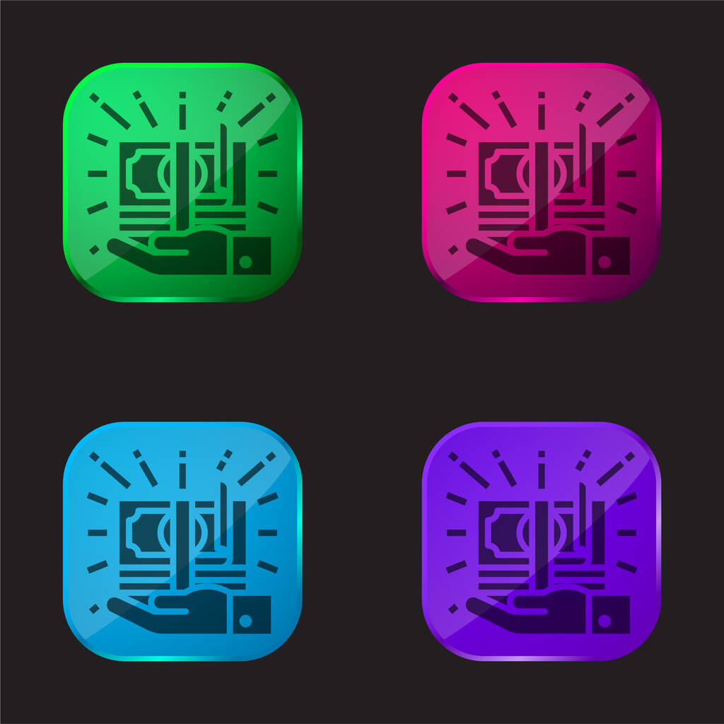 Banconota icona pulsante di vetro a quattro colori - Vettoriali, immagini