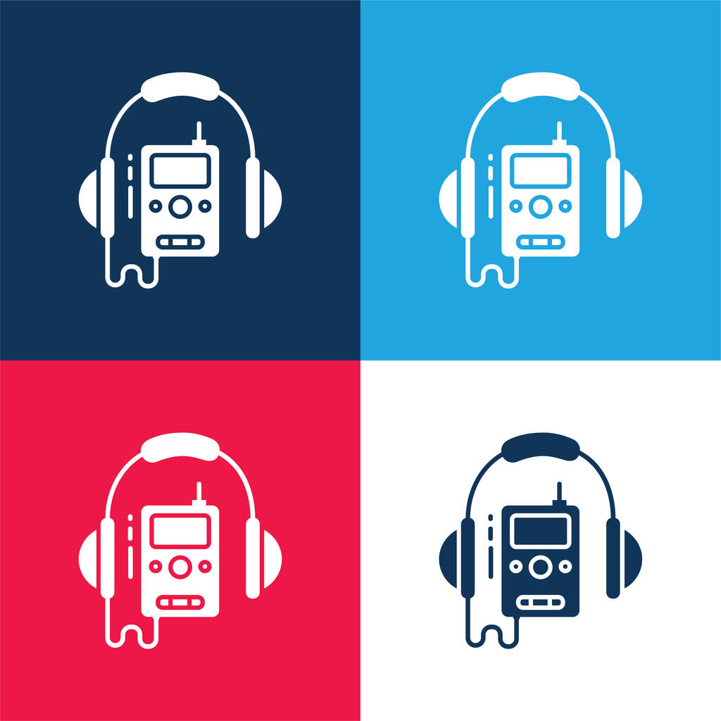 Audio Guide blauw en rood vier kleuren minimale pictogram set - Vector, afbeelding