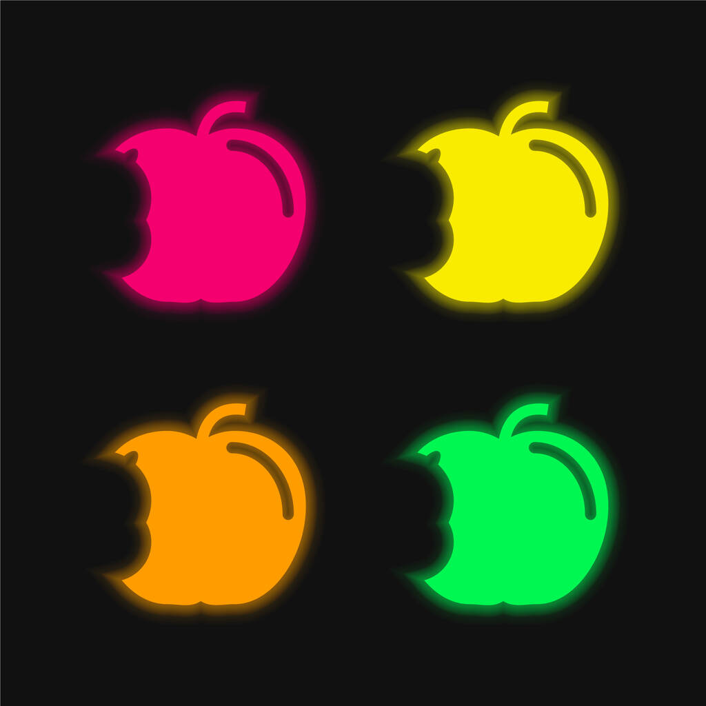 Apple Con Big Bite cuatro colores brillante icono de vectores de neón - Vector, Imagen