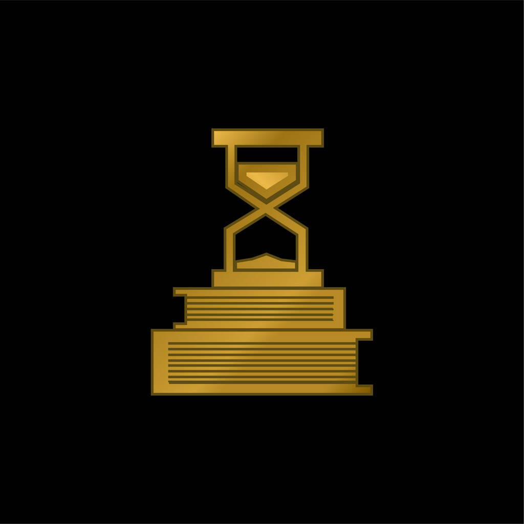 Книги и песчаные часы с позолоченной металлической иконой или вектором логотипа - Вектор,изображение