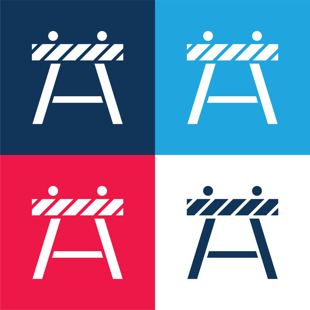 Barikáda modrá a červená čtyři barvy minimální ikona nastavena - Vektor, obrázek