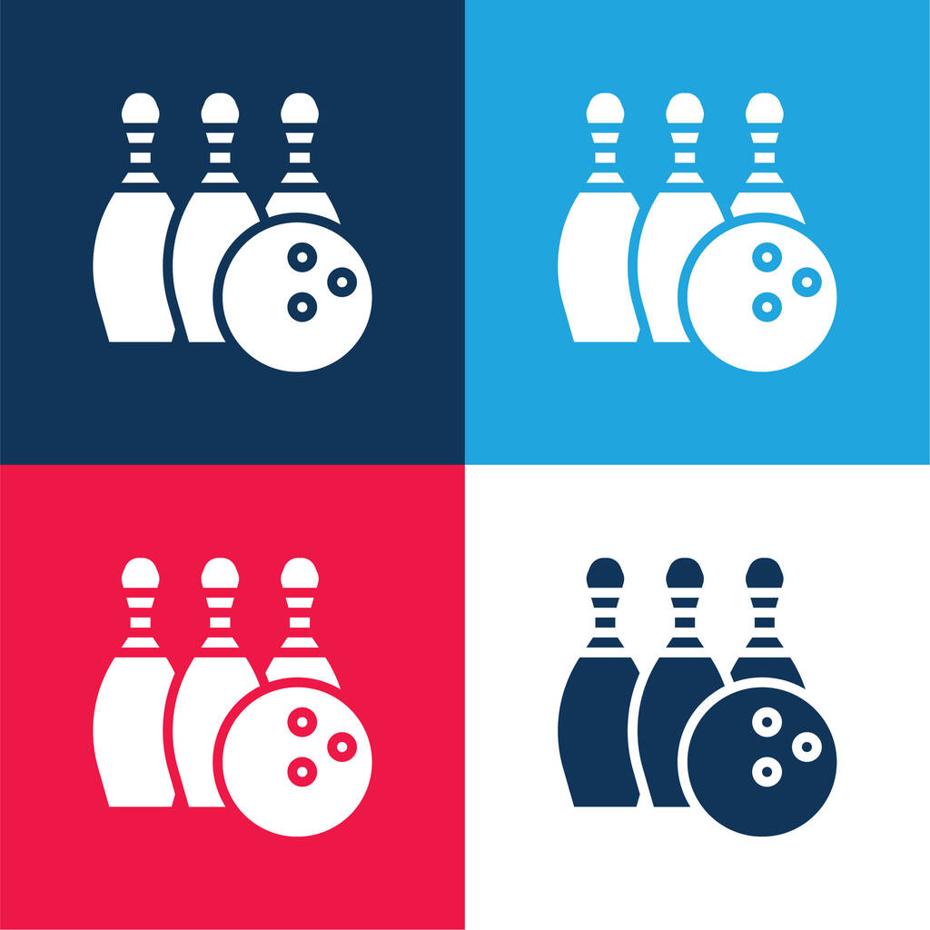 Bowling modrá a červená čtyři barvy minimální ikona nastavena - Vektor, obrázek