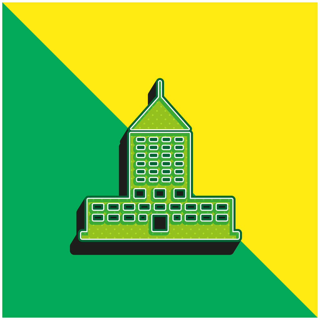 Big Building Zöld és sárga modern 3D vektor ikon logó - Vektor, kép