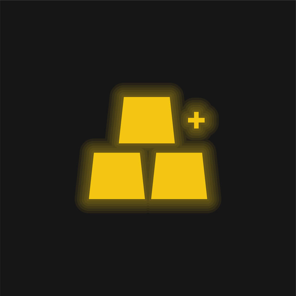 Add Objects sárga izzó neon ikon - Vektor, kép