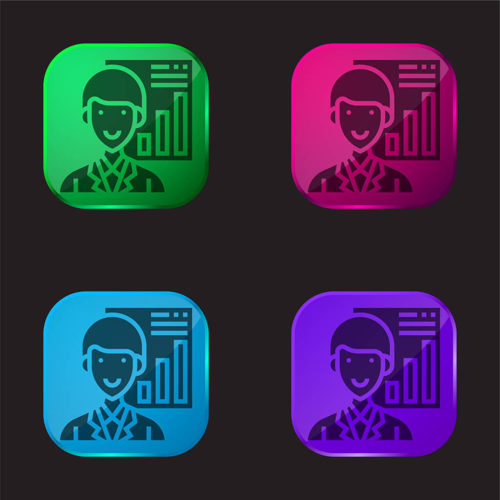 Analista ícone de botão de vidro de quatro cores - Vetor, Imagem