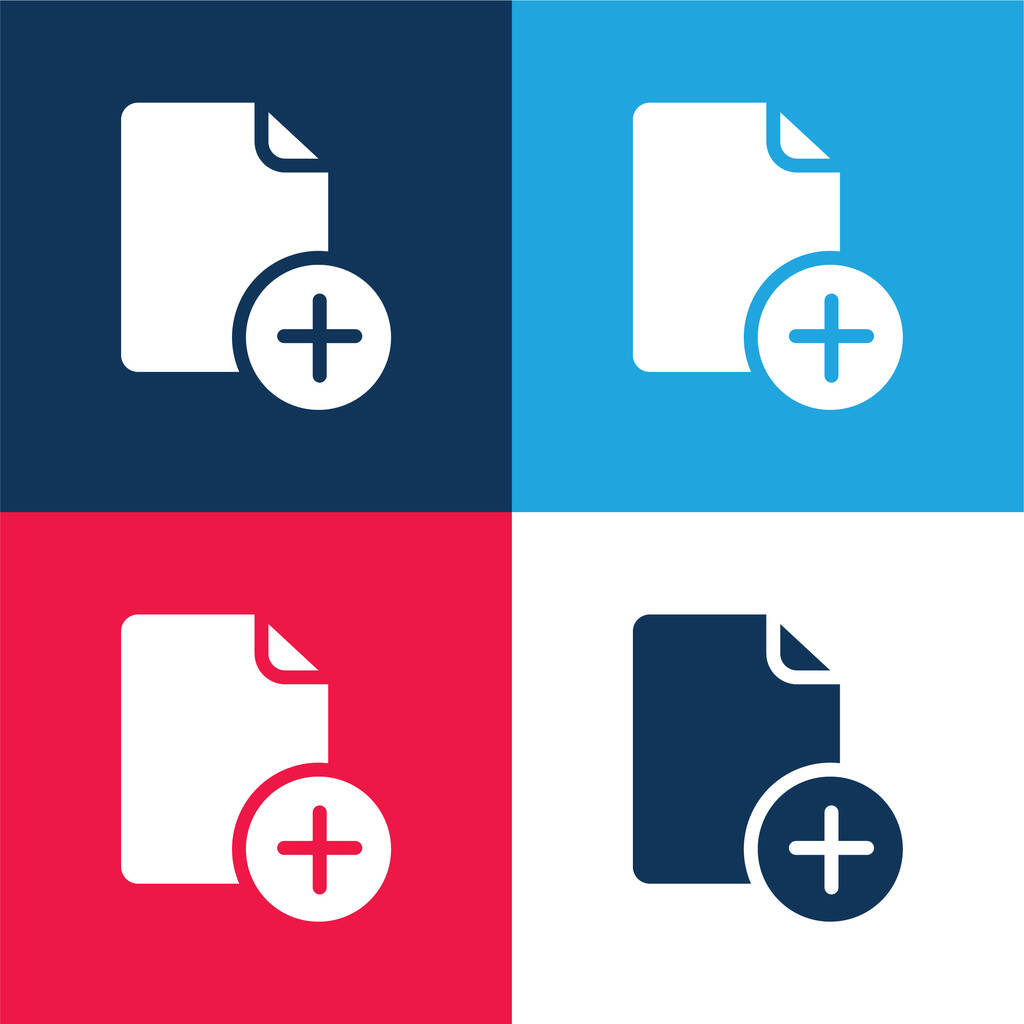 Add File kék és piros négy szín minimális ikon készlet - Vektor, kép