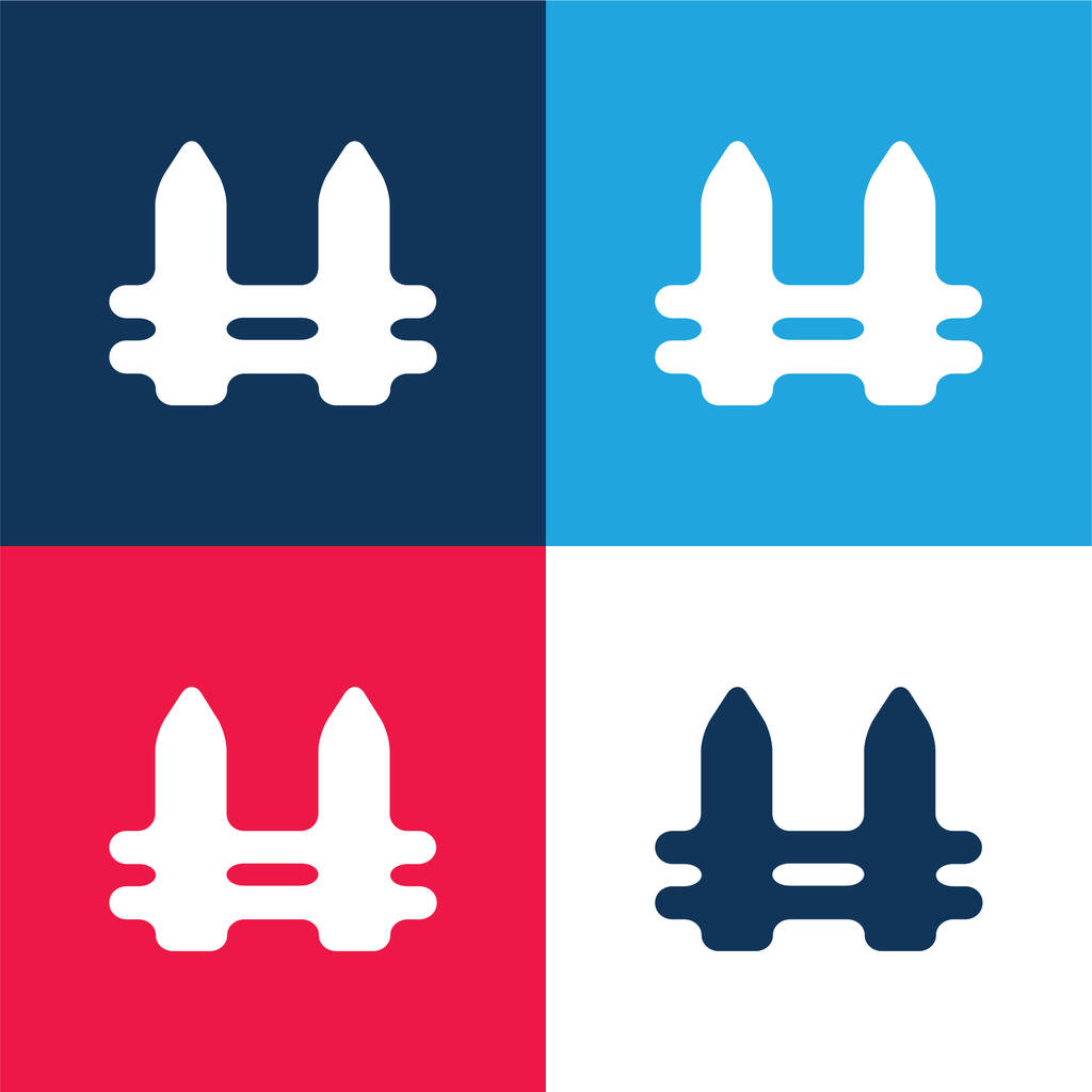 Schwarzer Zaun blau und rot vier Farben minimales Symbol-Set - Vektor, Bild