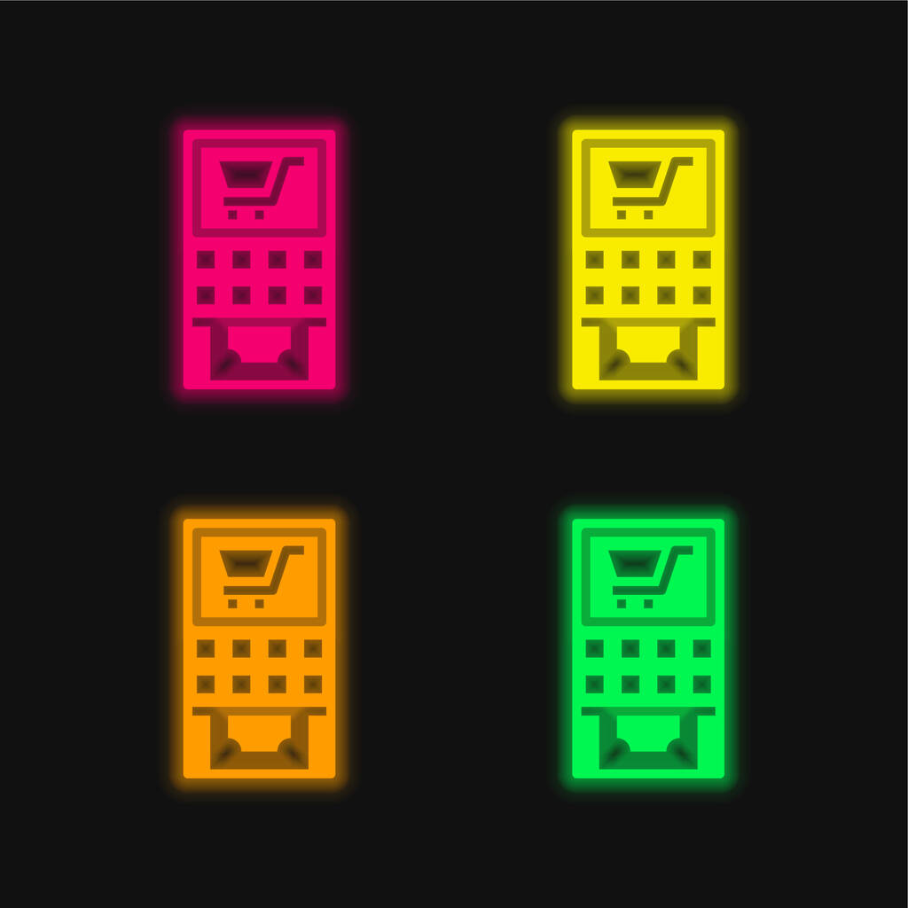 Bankomat MAchine čtyři barvy zářící neonový vektor ikona - Vektor, obrázek