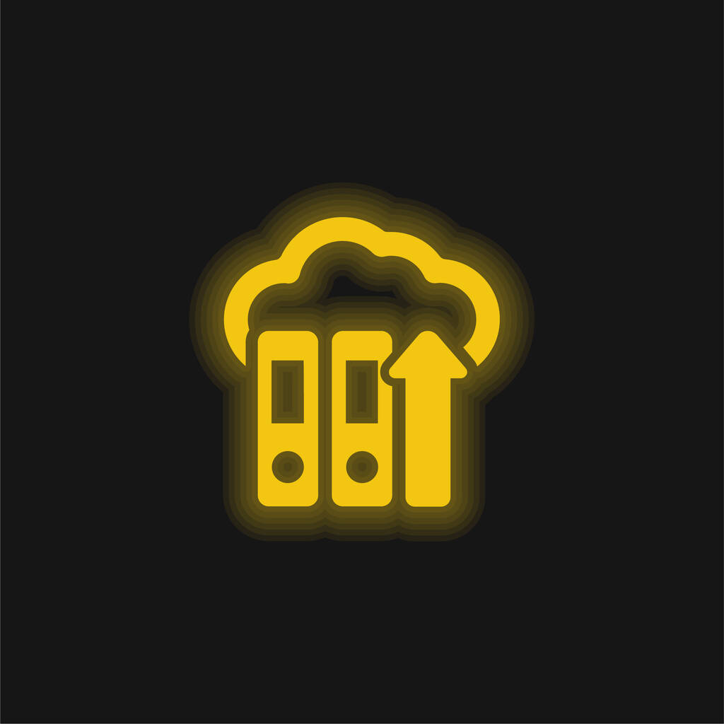 Archive Files Upload To Internet yellow glowing neon icon - Vector, Image