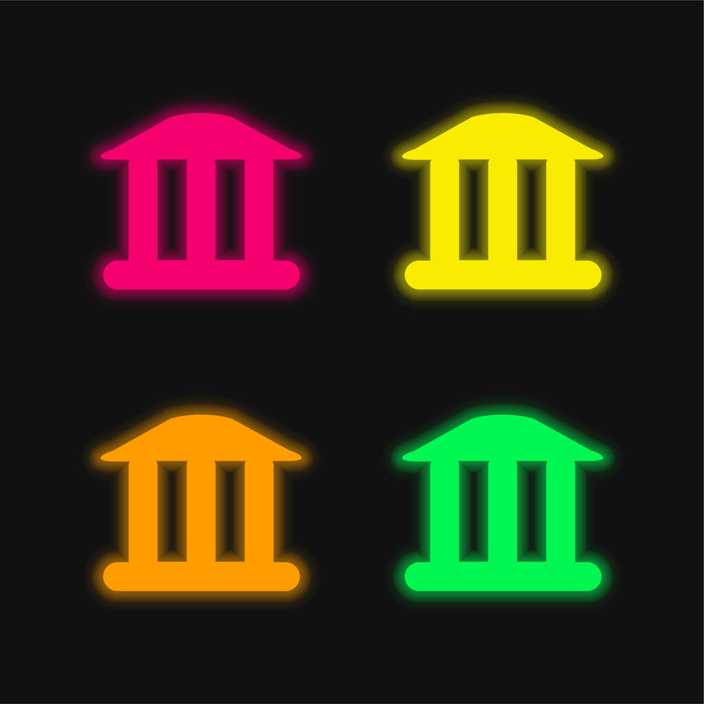 Antico Tempio quattro colori incandescente icona vettoriale al neon - Vettoriali, immagini