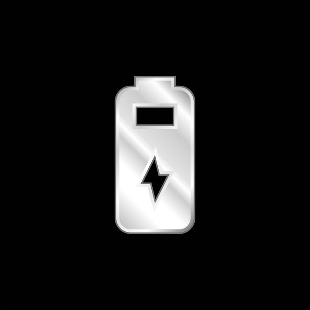 バッテリー銀メッキ金属アイコン - ベクター画像