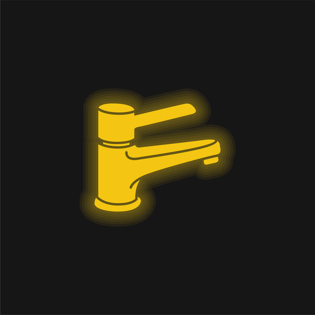 Badezimmer-Wasserhahn-Werkzeug zur Steuerung der Wasserversorgung gelb leuchtendes Neon-Symbol - Vektor, Bild