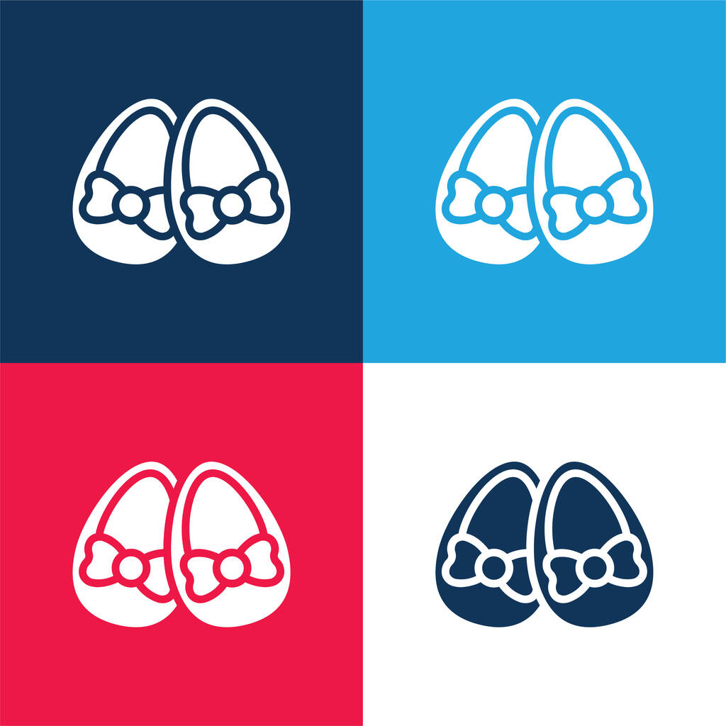 Zapatos de bebé azul y rojo de cuatro colores mínimo icono conjunto - Vector, imagen