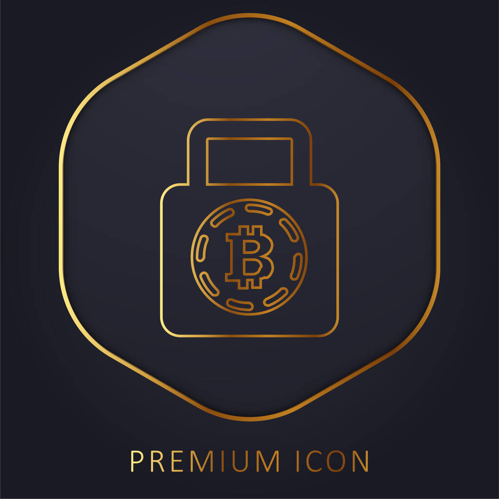 Bitcoin Bloqueo de seguridad Símbolo de línea dorada logotipo premium o icono - Vector, Imagen