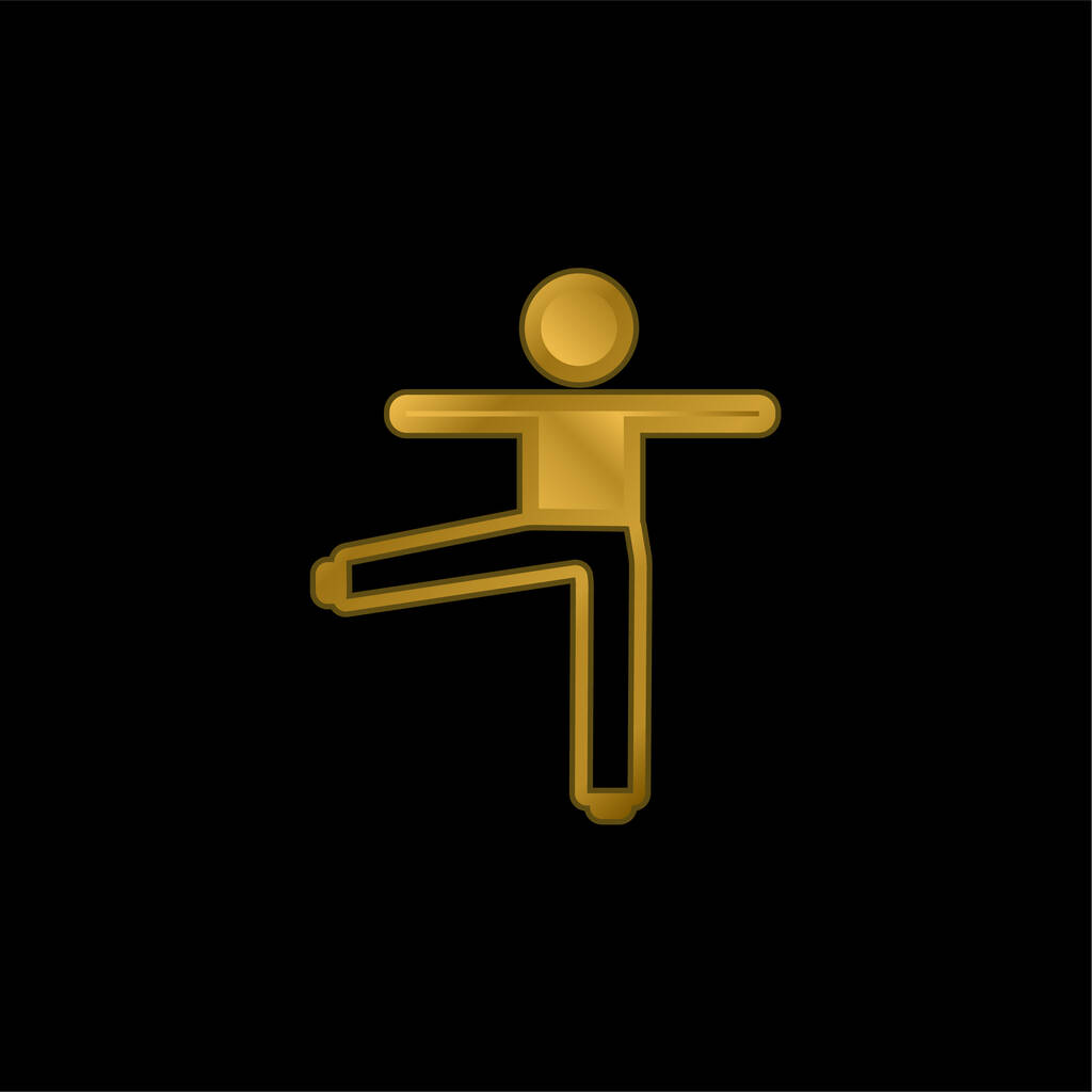 Brazos y pierna Estiramiento chapado en oro icono metálico o logo vector - Vector, Imagen