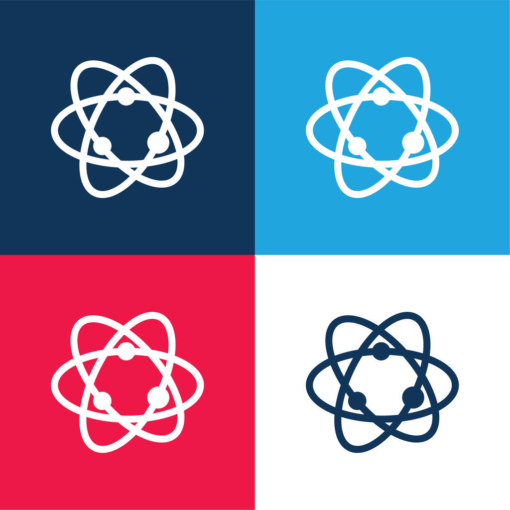 Atom azul y rojo conjunto de iconos mínimo de cuatro colores - Vector, Imagen