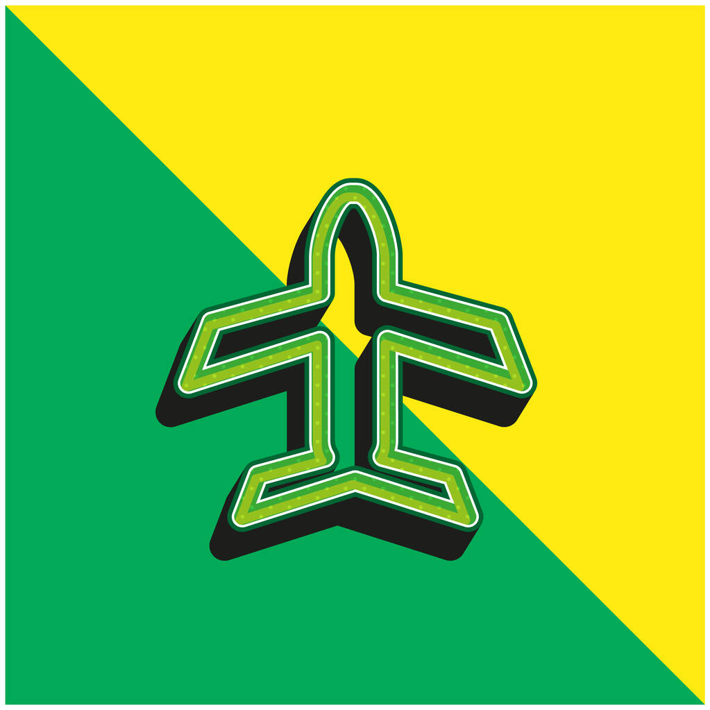 Контур самолета Указывая на зеленый и желтый современный 3D логотип векторной иконки - Вектор,изображение