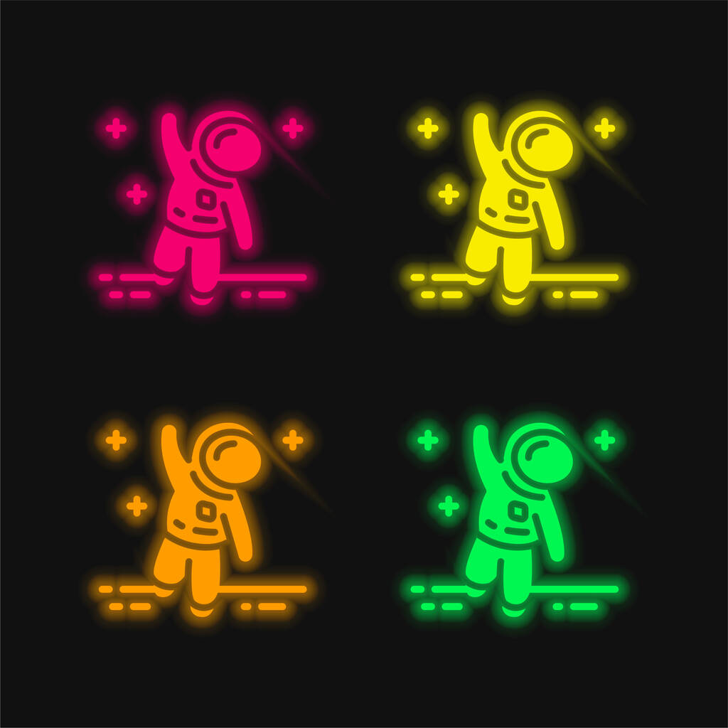 Астронавт четырехцветный светящийся неоновый вектор - Вектор,изображение