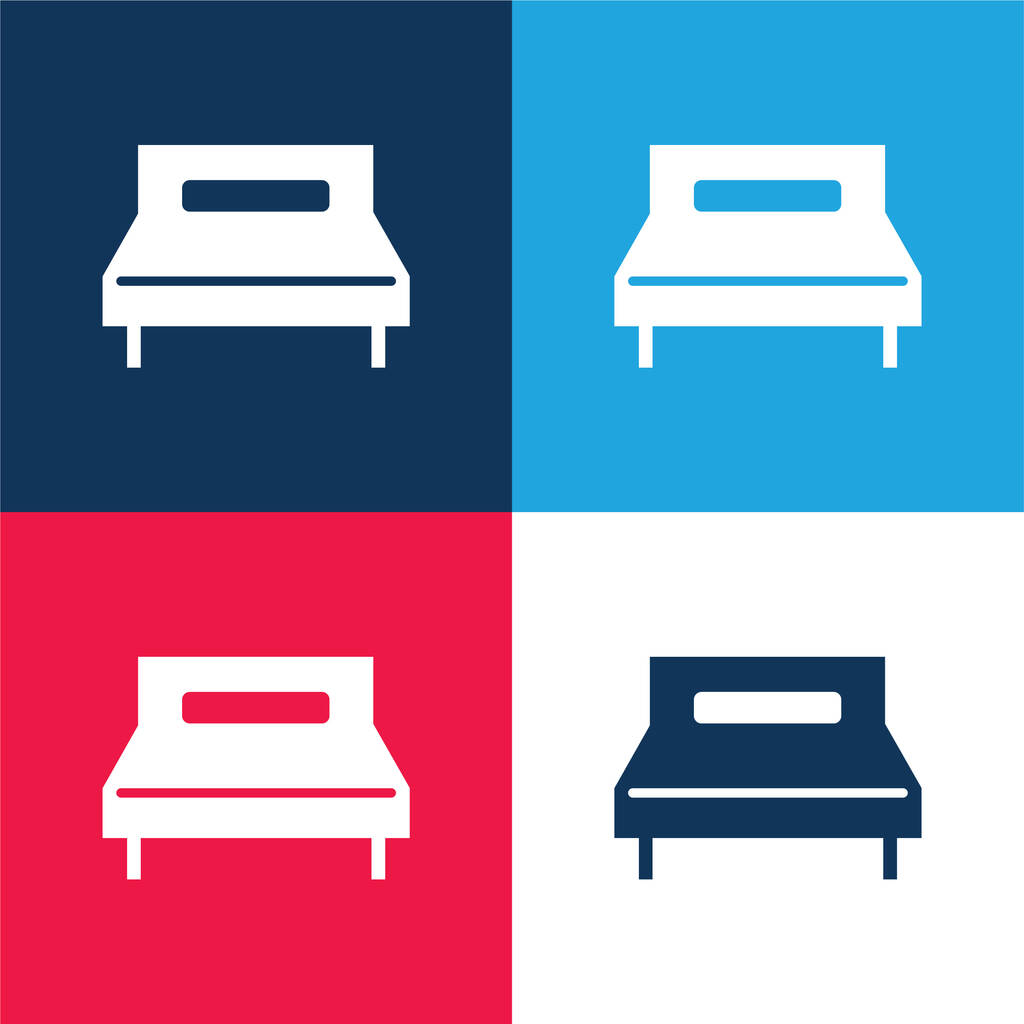 Cama doble grande azul y rojo conjunto de iconos mínimo de cuatro colores - Vector, imagen