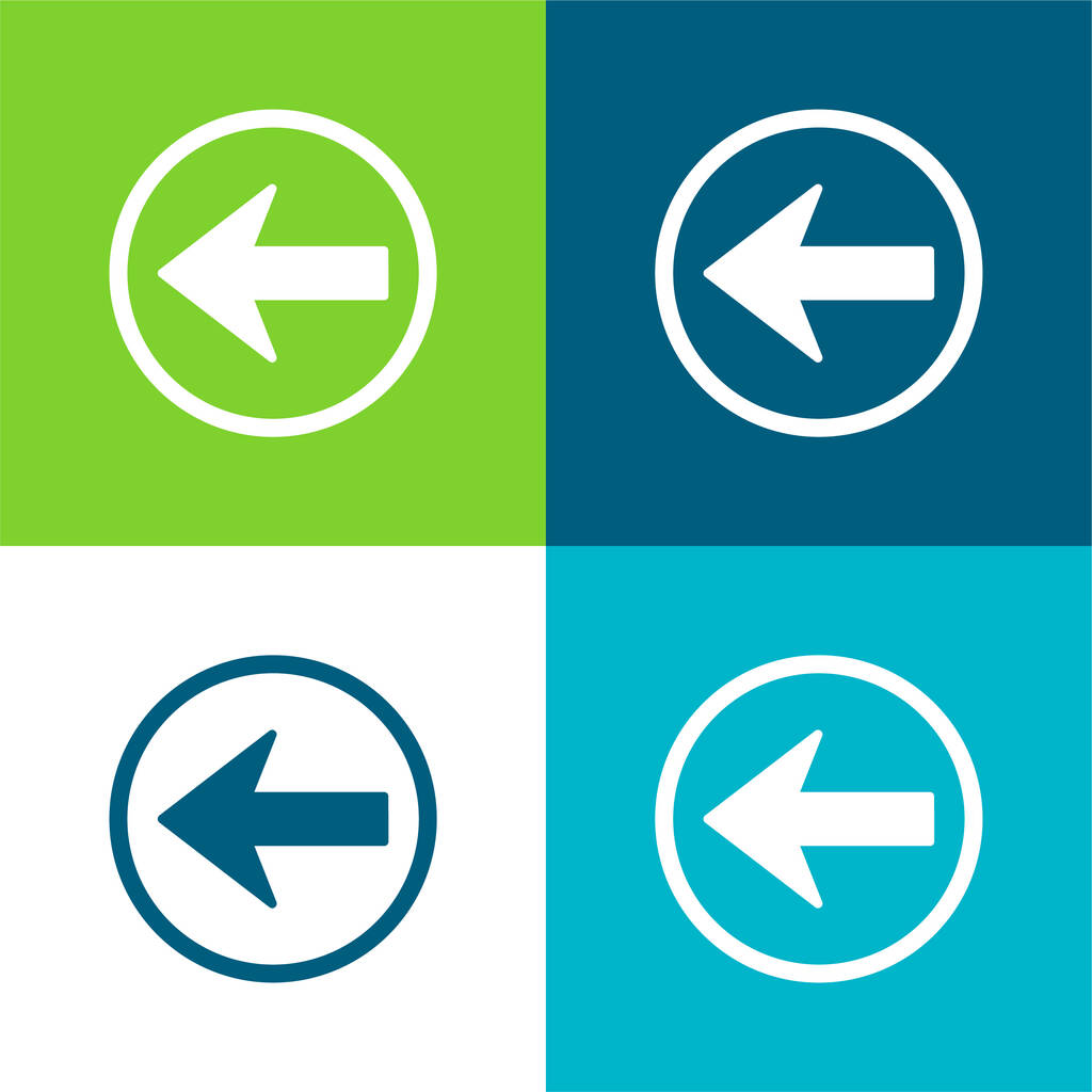 Voltar botão de seta de navegação Apontando para a esquerda plana quatro cores conjunto de ícones mínimos - Vetor, Imagem