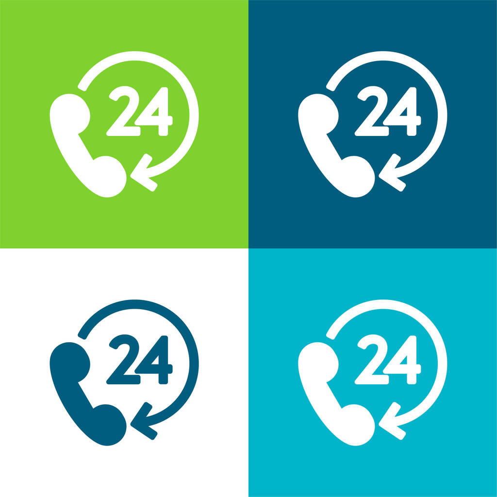 Support 24 heures Ensemble d'icônes minimal plat à quatre couleurs - Vecteur, image