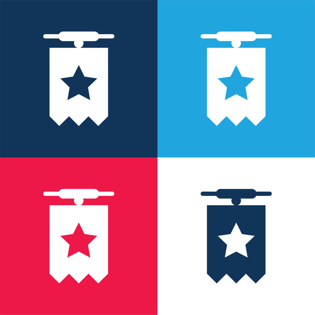 Distintivo con Star Shape blu e rosso set di icone minime a quattro colori - Vettoriali, immagini