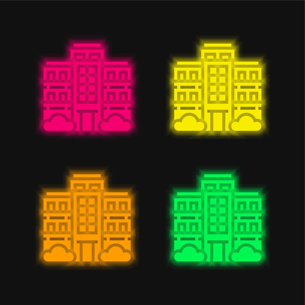 Apartman négy színű izzó neon vektor ikon - Vektor, kép