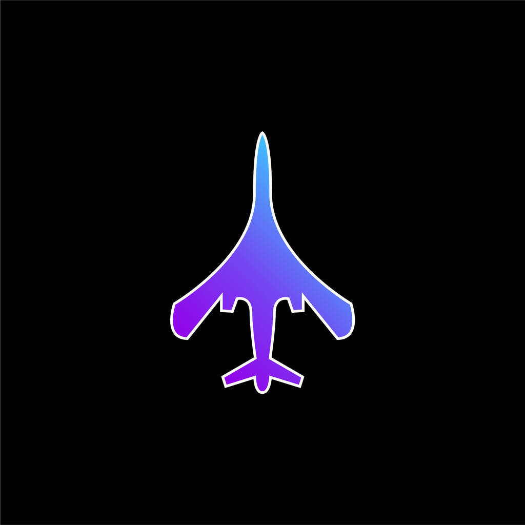 Avião vista superior ou inferior da forma de silhueta preta ícone de vetor gradiente azul - Vetor, Imagem