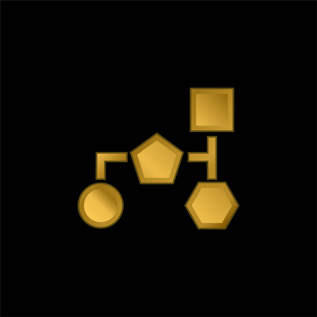 Temel Kara Geometrik Şekillerin Blok Şeması Altın kaplama metalik simge veya logo vektörü - Vektör, Görsel