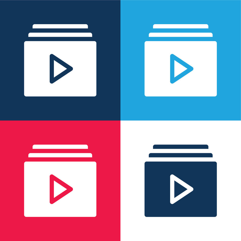 Álbum azul e vermelho quatro cores conjunto de ícones mínimos - Vetor, Imagem