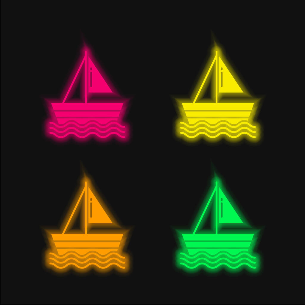 Barca quattro colori incandescente icona vettoriale al neon - Vettoriali, immagini