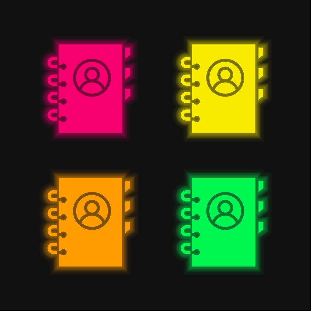 Addressbook four color glowing neon vector icon - Vector, Image