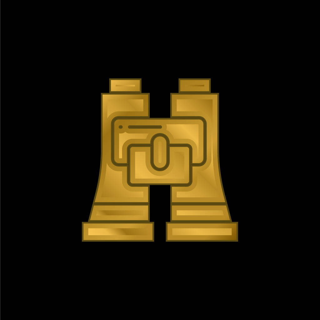 Binocular gold plated metalic icon or logo vector - Vector, Image