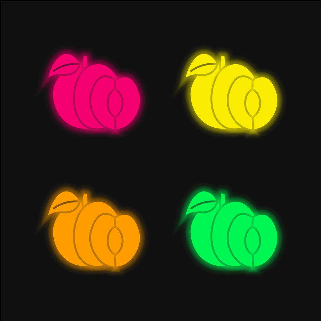 Albaricoque de cuatro colores brillante icono del vector de neón - Vector, Imagen