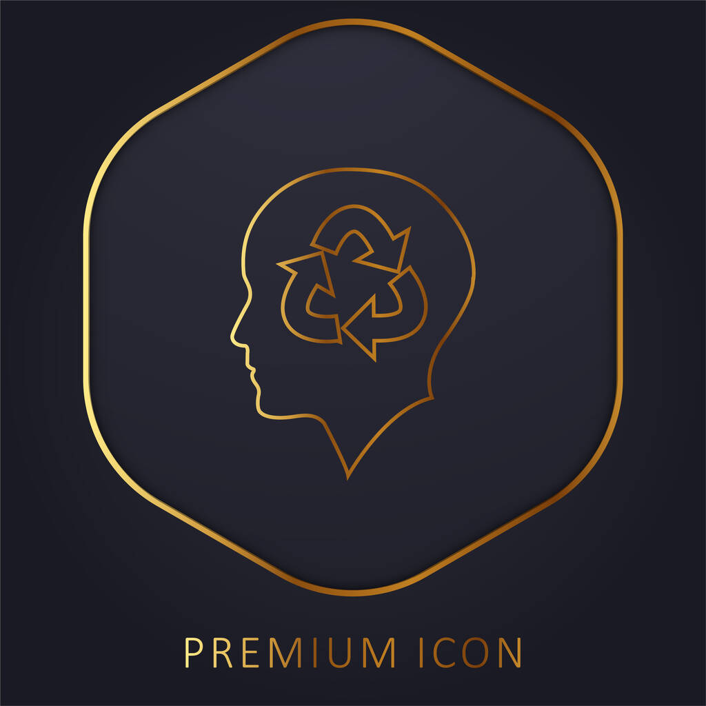 Cabeça de pessoa careca com símbolo de reciclagem linha dourada logotipo ou ícone premium - Vetor, Imagem